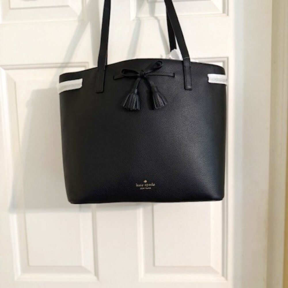 NWT Kate Spade Hayes Medium Tote Black Pebbled Leather Classic Laptop Bag